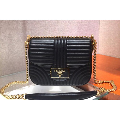 Prada 1BD217 Diagramme leather shoulder bags Black Calf leather