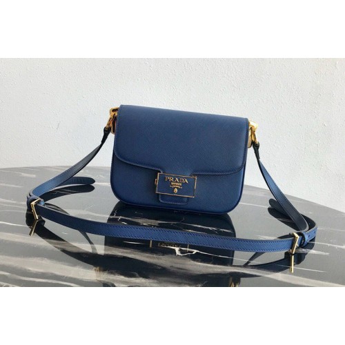 Prada 1BD217 Embleme Saffiano leather bag in Blue Saffiano leather