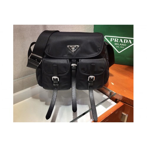 Prada 1BD225 Nylon and Saffiano leather shoulder bag in Black Nylon