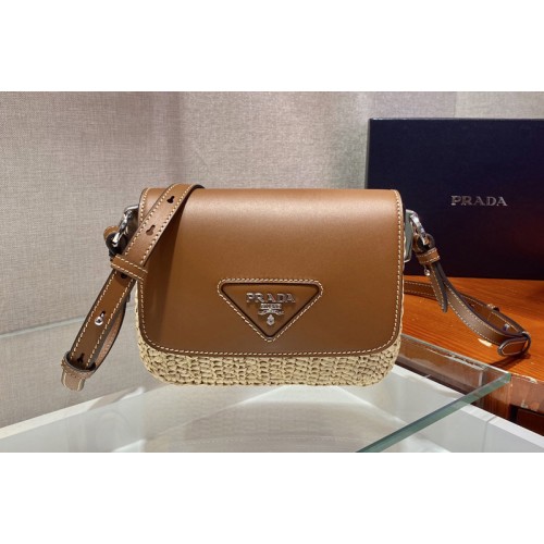 Prada 1BD243 Raffia and Leather Shoulder Bag Prada 1BD243 Raffia and Leather Shoulder Bag