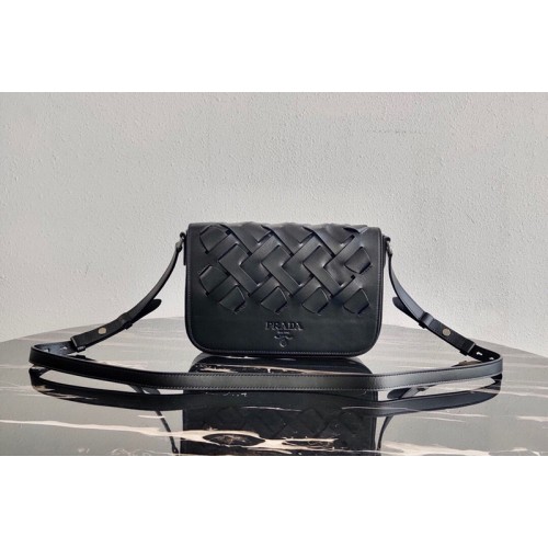 Prada 1BD246 Leather Prada Tress Shoulder Bag in Black Woven Leather Prada 1BD246 Leather Prada Tress Shoulder Bag in Black Woven Leather