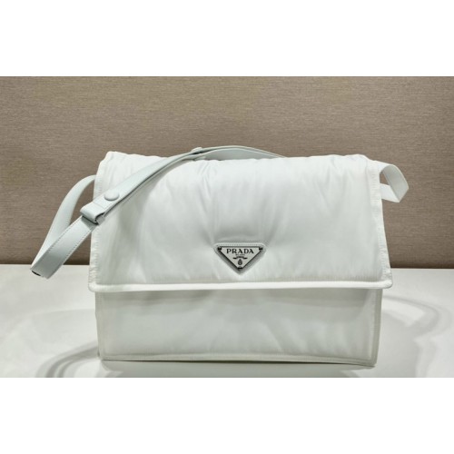 Prada 1BD256 Large padded Re-Nylon shoulder bag in White Nylon