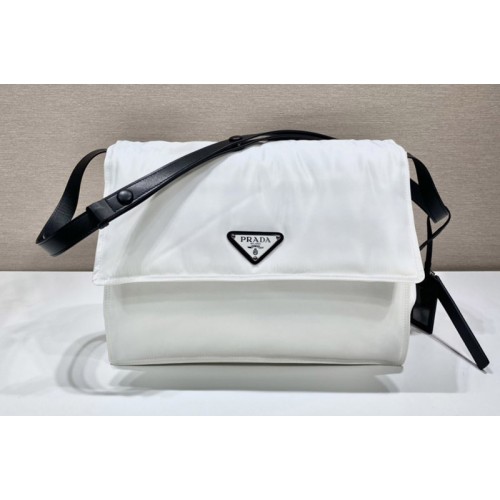 Prada 1BD256 Large padded Re-Nylon shoulder bag in White Nylon