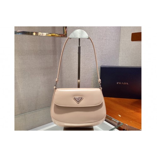 Prada 1BD311 Prada Cleo brushed leather shoulder bag with flap in Sand brushed leather