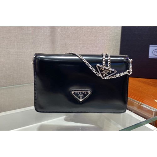 Prada 1BD307 Brushed leather shoulder bag in Black Brushed leather