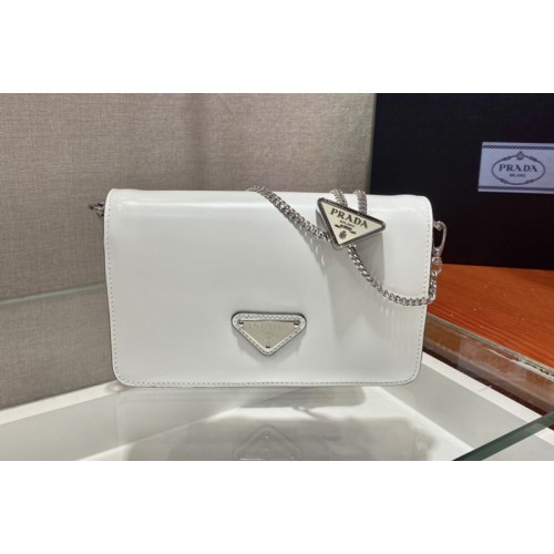 Prada 1BD307 Brushed leather shoulder bag in White Brushed leather