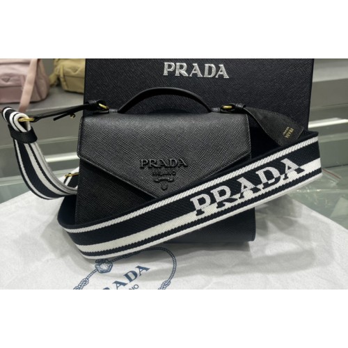 Prada 1BD317 Prada Monochrome Saffiano and leather bag in Black Leather