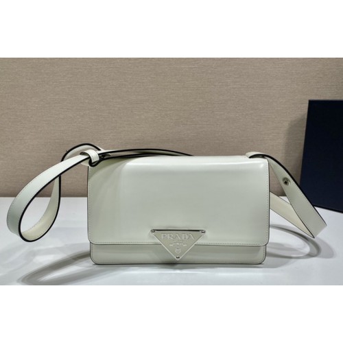 Prada 1BD321 Prada Embleme brushed-leather bag in White Leather