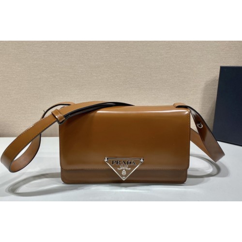 Prada 1BD321 Prada Embleme brushed-leather bag in Brown Leather