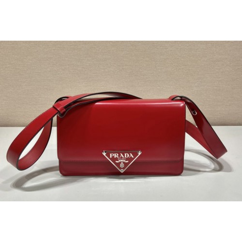 Prada 1BD321 Emblème brushed-leather bag in Red Leather