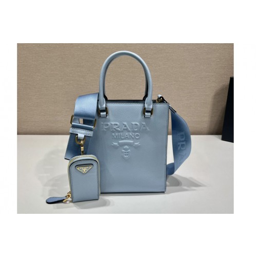 Prada 1BA333 Small Saffiano leather handbag in Blue Saffiano leather