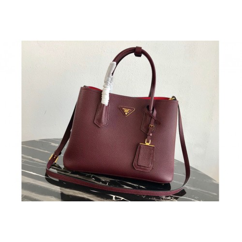 Prada 1BG008 Double Medium Bag in Burgundy Saffiano leather Prada 1BG008 Double Medium Bag in Burgundy Saffiano leather