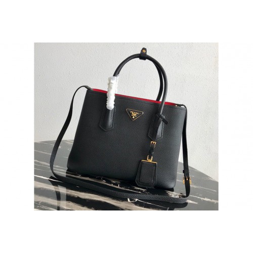 Prada 1BG008 Double Medium Bag in Black Red Saffiano leather