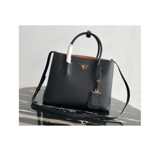 Prada 1BG008 Double Medium Bag in Black Brown Saffiano leather