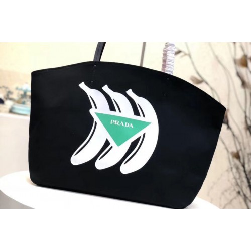 Prada 1BG218 Bananas Printed Canvas Tote Bags Black