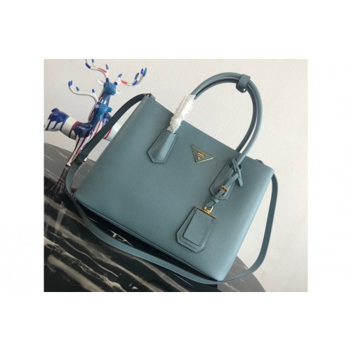 Prada 1BG2775 Double Medium Bag in Blue Saffiano leather
