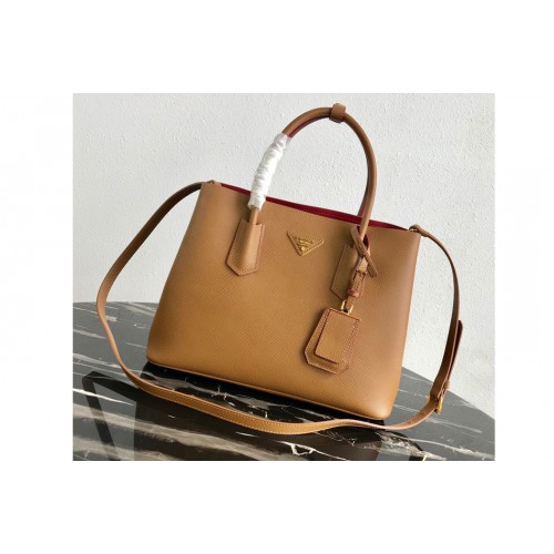 Prada 1BG2775 Double Medium Bag in Brown Red Saffiano leather