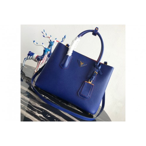 Prada 1BG2775 Double Medium Bag in Blue Red Saffiano leather
