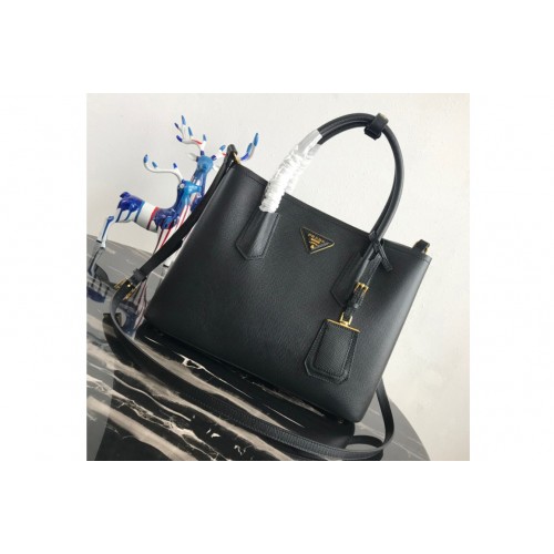 Prada 1BG2775 Double Medium Bag in Black Pink Saffiano leather