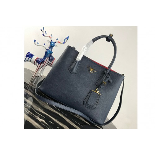 Prada 1BG2775 Double Medium Bag in Navy Blue Red Saffiano leather