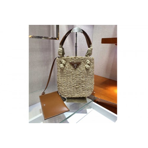 Prada 1BG327 Corn Husk and Leather Tote Bag Prada 1BG327 Corn Husk and Leather Tote Bag