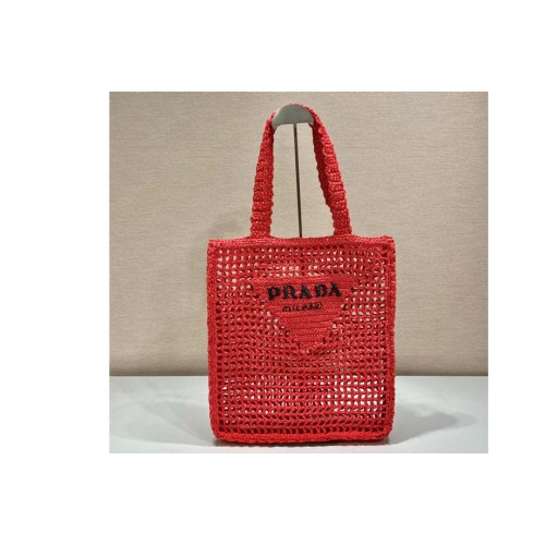Prada 1BG393 Raffia tote bag on Red Raffia