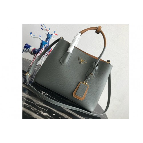 Prada 1BG775 Double Medium Bag in Gray Saffiano leather
