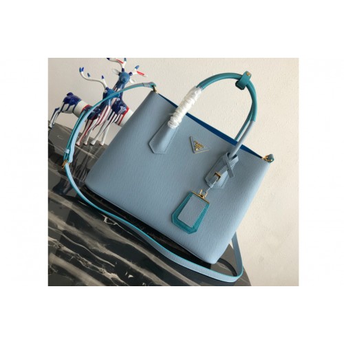 Prada 1BG775 Double Medium Bag in Light Blue Saffiano leather