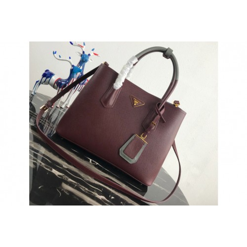 Prada 1BG775 Double Medium Bag in Burgundy Gray Saffiano leather Prada 1BG775 Double Medium Bag in Burgundy Gray Saffiano leather