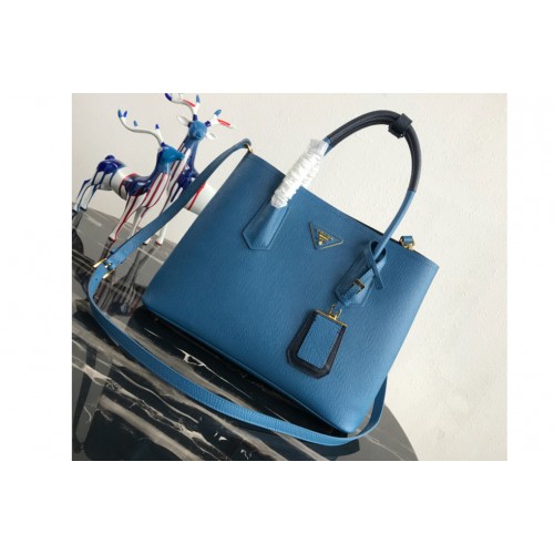 Prada 1BG775 Double Medium Bag in Blue Black Saffiano leather