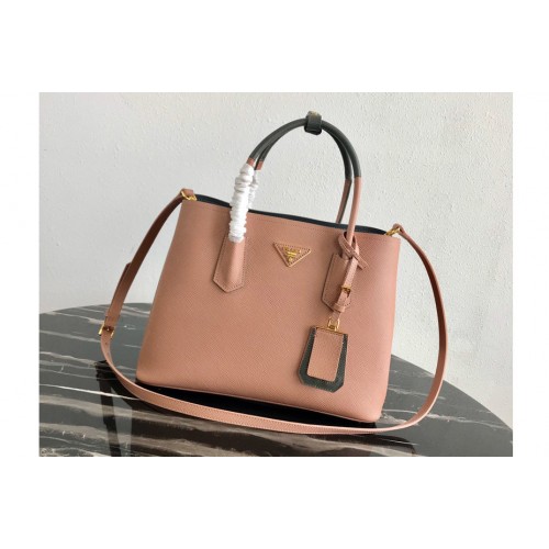 Prada 1BG775 Double Medium Bag in Pink Gray Saffiano leather