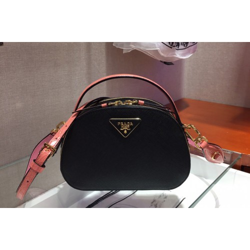 Prada 1BH123 Odette Saffiano leather bags Black Pink Saffiano leather