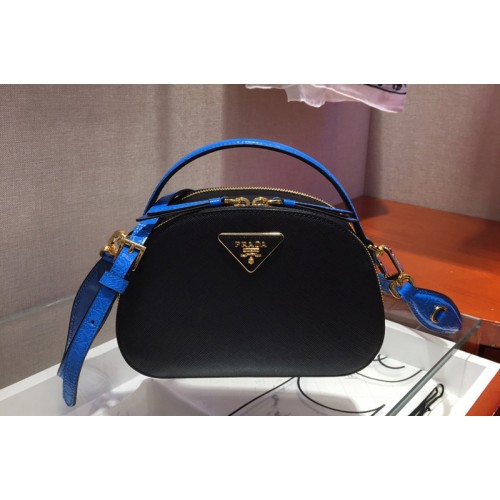Prada 1BH123 Odette Saffiano leather bags Black Blue Saffiano leather