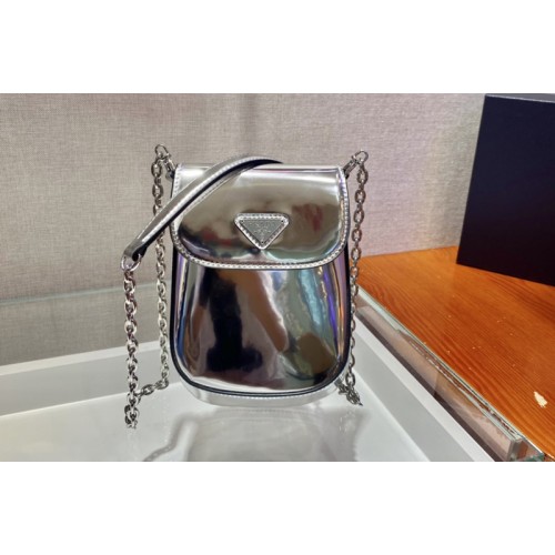 Prada 1BH185 Brushed leather mini-bag in Silver brushed leather