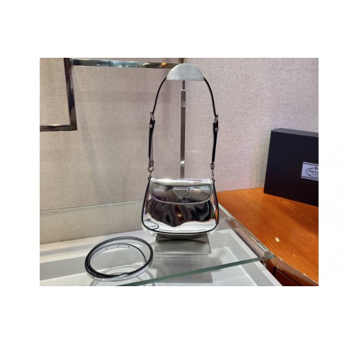 Prada 1BH188 Cleo brushed leather shoulder bag in Silver brushed leather Prada 1BH188 Cleo brushed leather shoulder bag in Silver brushed leather