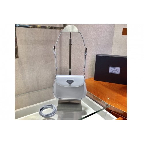 Prada 1BH188 Cleo brushed leather shoulder bag in Blue brushed leather