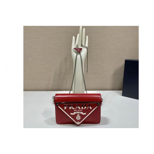 Prada 1BH189 Brushed leather shoulder bag in Red Leather