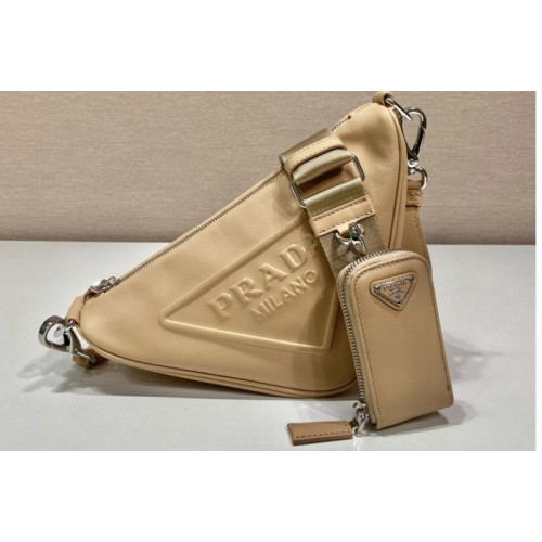 Prada 1BH190 Triangle leather shoulder bag in Beige Leather