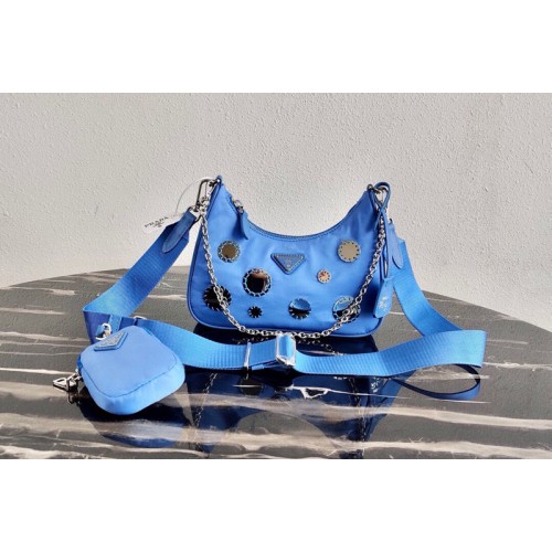 Prada 1BH204 Re-Edition 2005 nylon shoulder bag in Blue Nylon