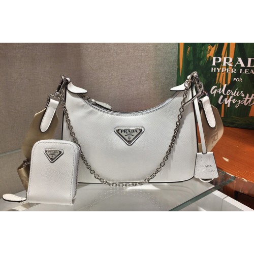 Prada 1BH204 Saffiano leather shoulder bag in White Saffiano leather