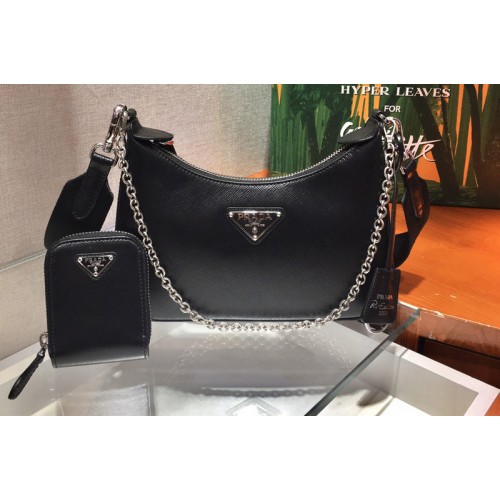 Prada 1BH204 Saffiano leather shoulder bag in Black Saffiano leather
