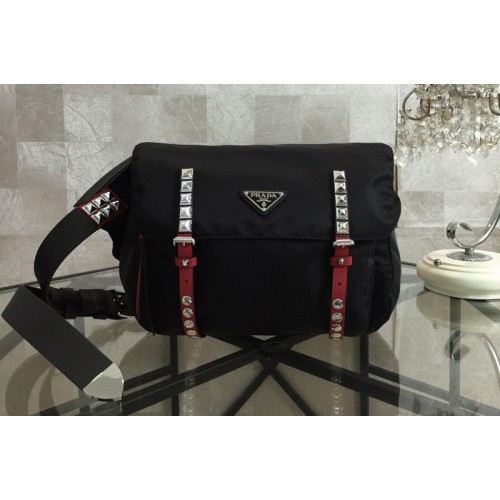 Prada 1BL013 Black Belt Bag New Vela In Black Nylon With Red Leather Prada 1BL013 Black Belt Bag New Vela In Black Nylon With Red Leather
