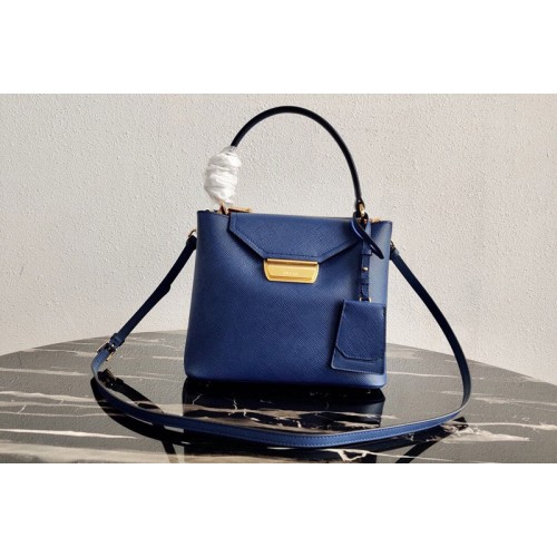 Prada 1BN012 Tote Saffiano Leather Bags in Blue Saffiano Leather