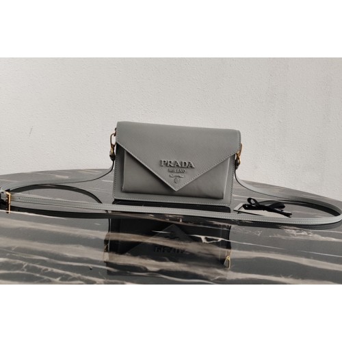 Prada 1BP020 Saffiano leather mini-bag in Gray Saffiano leather Prada 1BP020 Saffiano leather mini-bag in Gray Saffiano leather