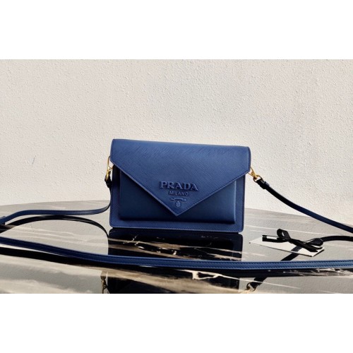 Prada 1BP020 Saffiano leather mini-bag in Blue Saffiano leather Prada 1BP020 Saffiano leather mini-bag in Blue Saffiano leather