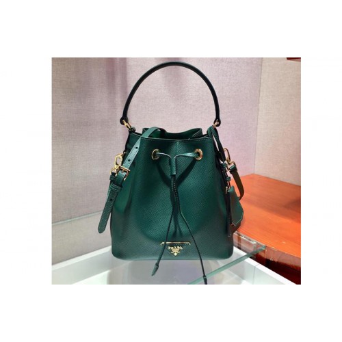 Prada 1BE032 Saffiano Leather Bucket Bag in Green Saffiano leather