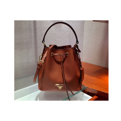 Prada 1BE032 Saffiano Leather Bucket Bag in Orange Saffiano leather