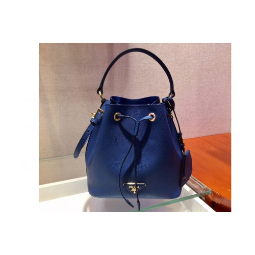 Prada 1BE032 Saffiano Leather Bucket Bag in Dark Blue Saffiano leather