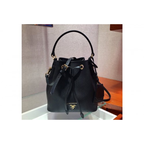 Prada 1BE032 Saffiano Leather Bucket Bag in Black Saffiano leather