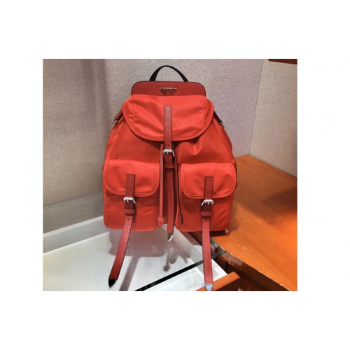 Prada 1BZ063 Nylon and Saffiano leather backpack in Red Nylon